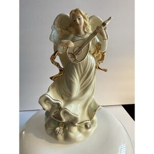 Vintage Porcelain Musical Angel Figurine Holding Dove. Music Box. 9"
